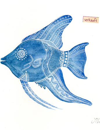 Fisch in Aquarelle blau - verkauft
