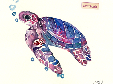 Wasserchildkröte Aquarell blau/rosat - verschenkt