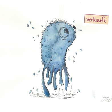 #sechszehn Monster-chen Aquarelle blau - verkauft